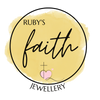Logo of Ruby's Faith Jewellery with a yellow watercolor background