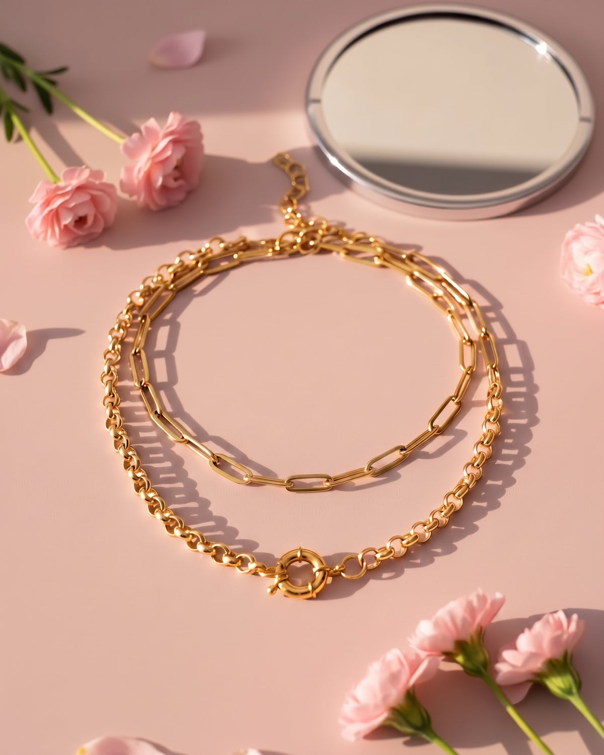Paperclip & Rolo Double Chain Necklace