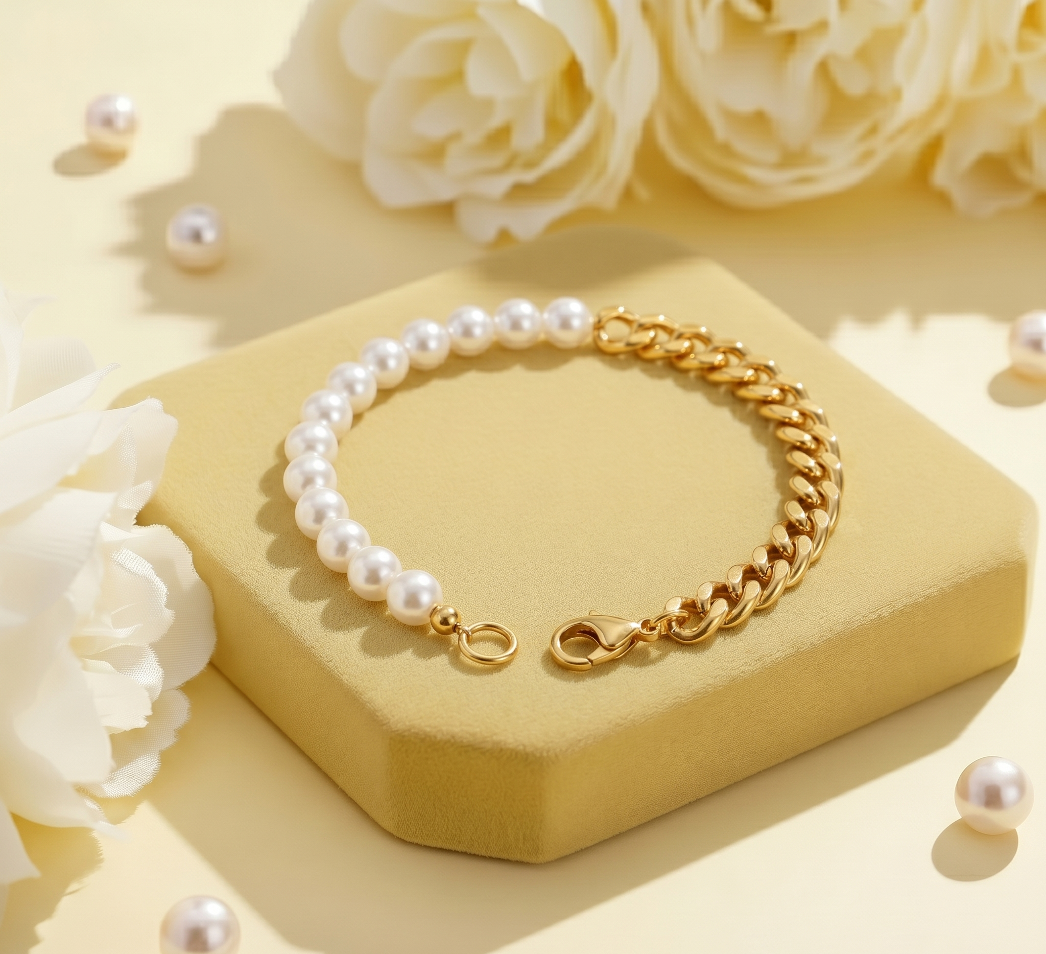 Chain & Pearl Half-Half Bracelet