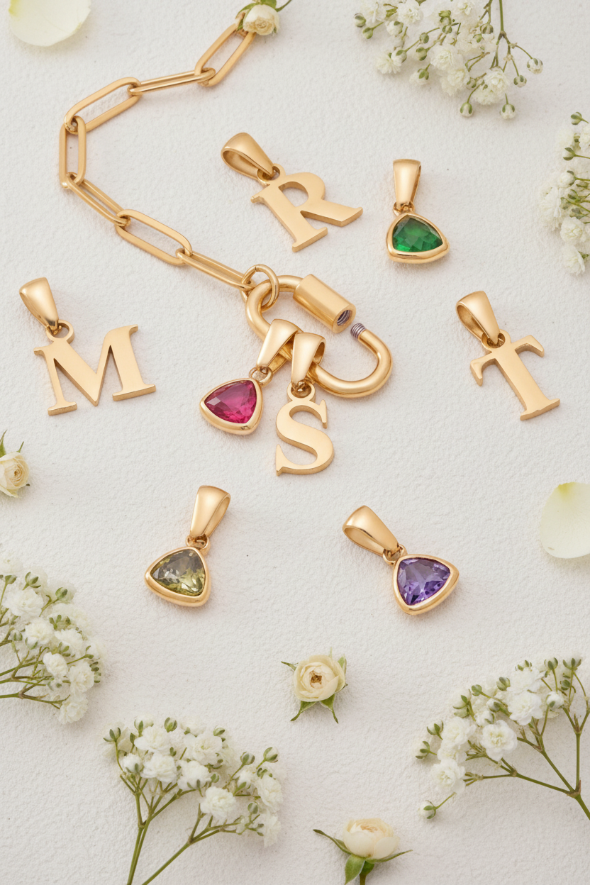 Carabiner Necklace — Personalised Initial & Birthstone