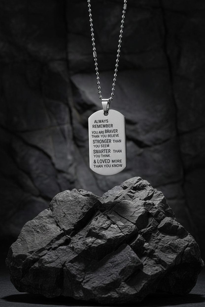 Men's Stronger/Braver Tag Pendant on Chain