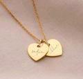 Gold double heart necklace engraved with names