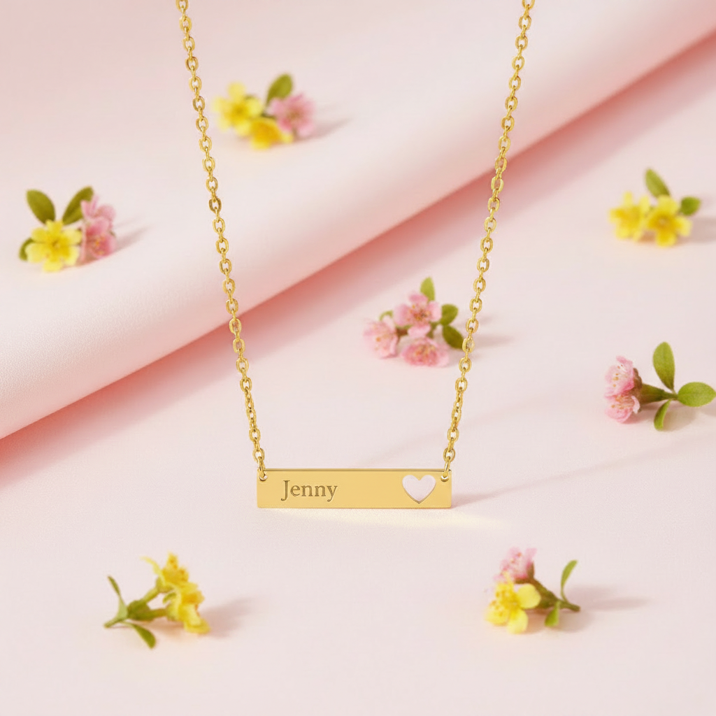 Gold heart bar necklace