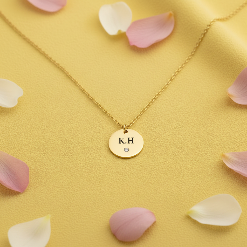 Gold diamond disc necklace