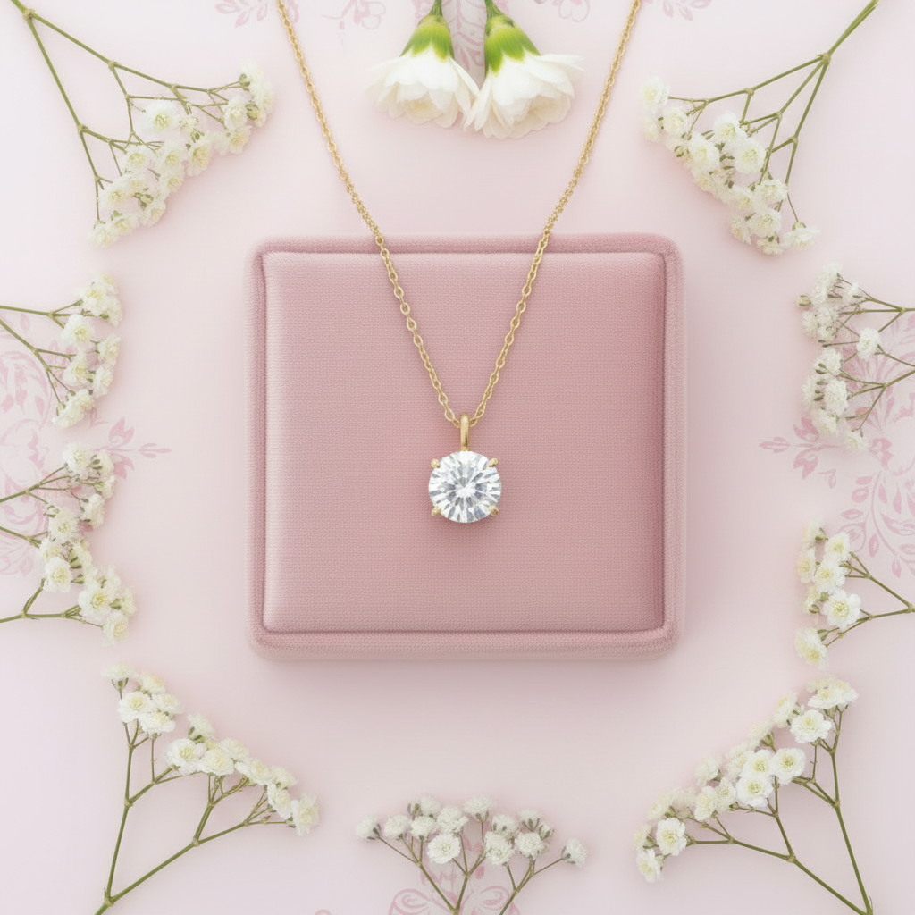 Dainty Solitaire Pendant on Chain