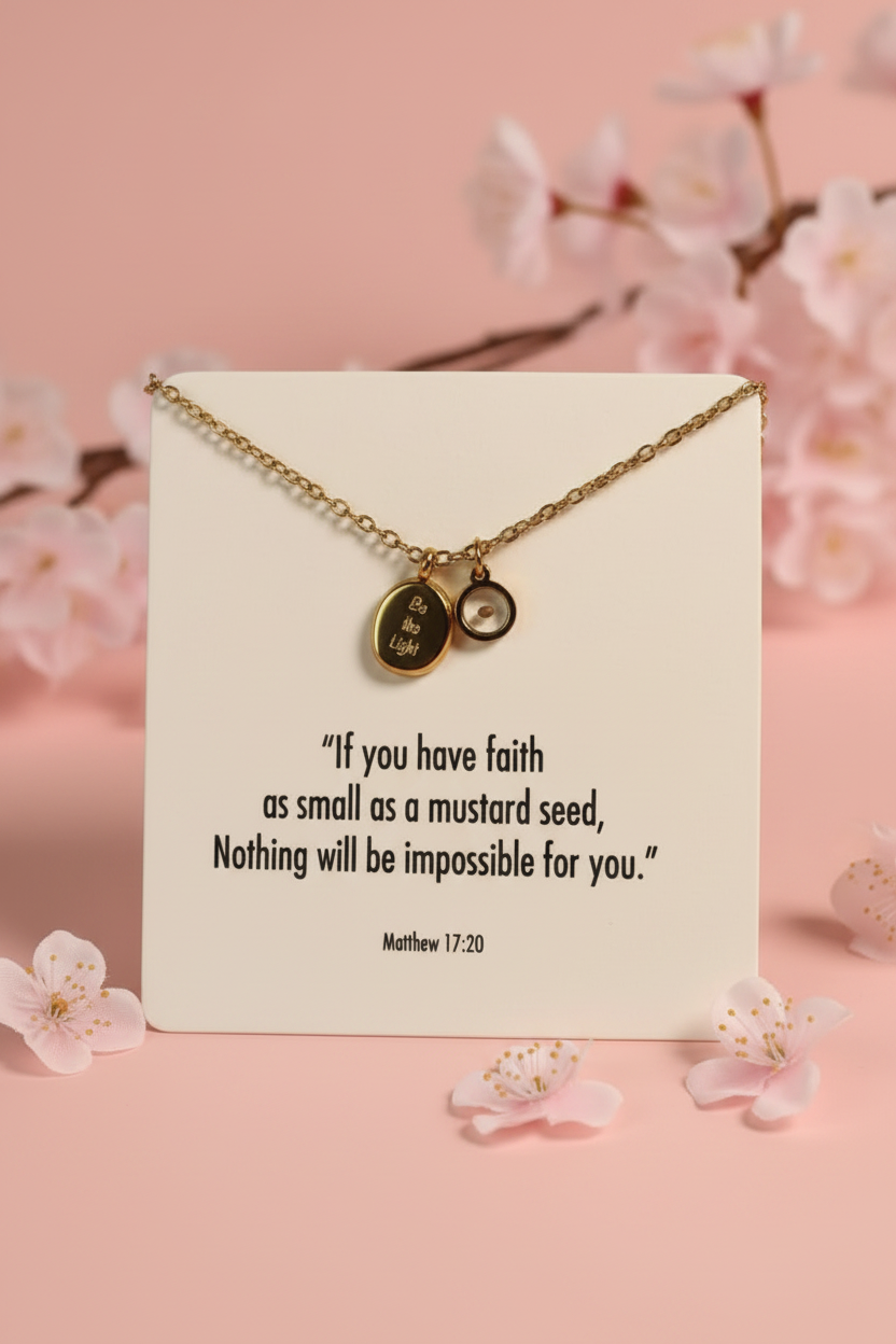 "Be the Light" Disk & Mustard Seed Necklace